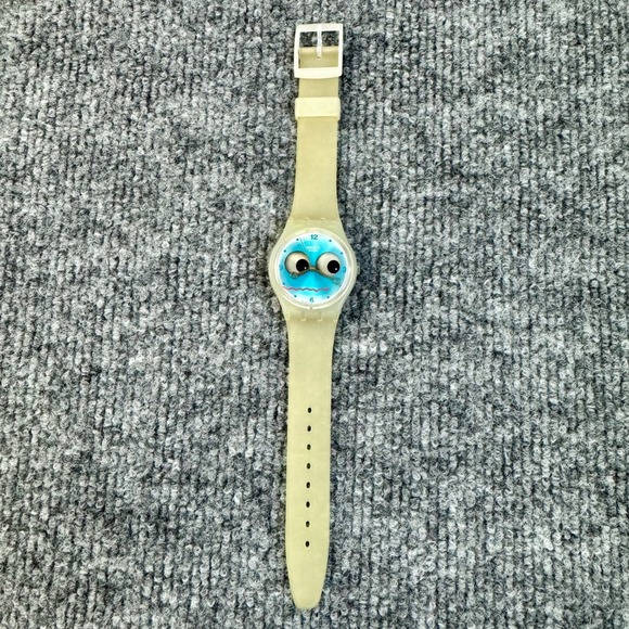 Swatch Watch Funny Face Eyes Pale Yellow Band Collectible Human Fish UNTESTED - Picture 1 of 8